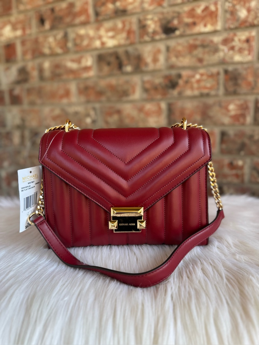Michael Kors Wine Quilted Leather Shoulder Bag with Gold Hardware